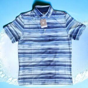 Men's Small Hickey Freeman Polo Golf Shirt Stretch UPF Wicking Blue Stripes